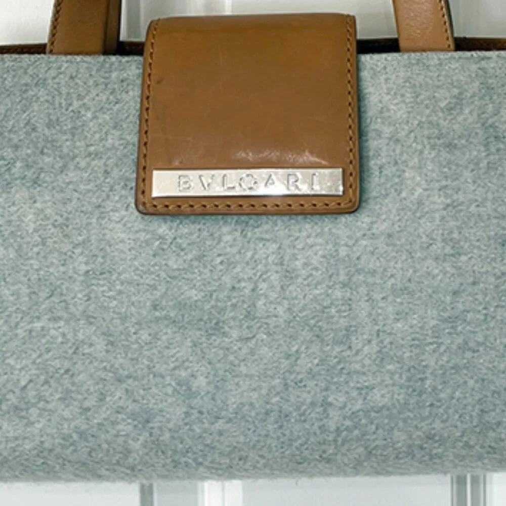 Authentic Bvlgari Grey Wool Shoulder Satchel Handbag - Picture 2 of 15